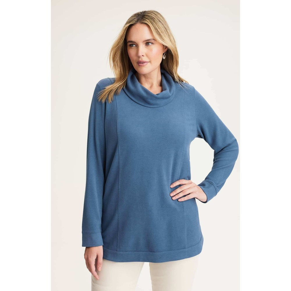 J.Jill Cozy Seamed Tunic Womens L Blue Cowl Neck Long Sleeve Knit Top 285401